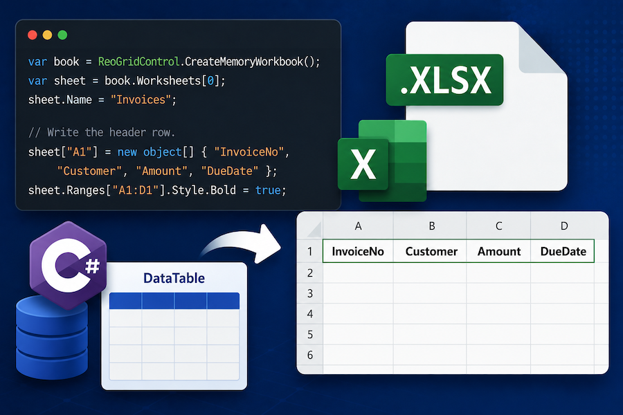 Export a DataTable to Excel (.xlsx) in C# Without Office Interop