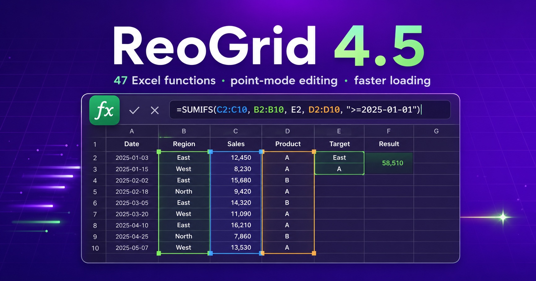 Announcing ReoGrid 4.5 — 47 Excel-Compatible Functions and Point-Mode Formula Editing