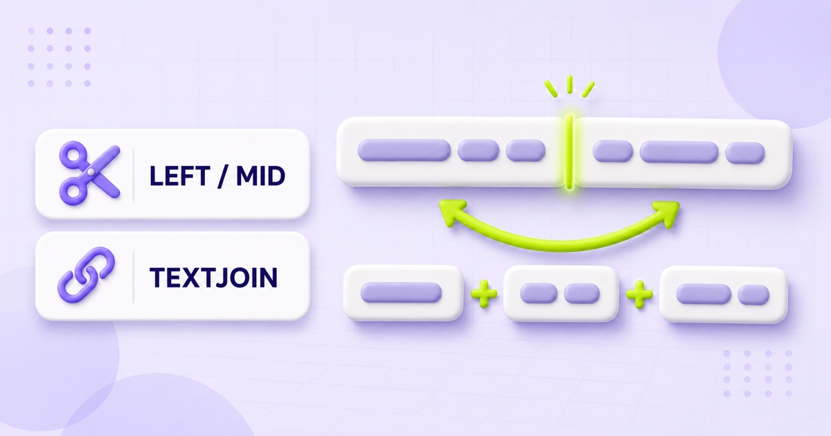 Split Full Names, Parse Codes, Join Columns — Text Manipulation with LEFT, MID, FIND, SUBSTITUTE and TEXTJOIN in C#